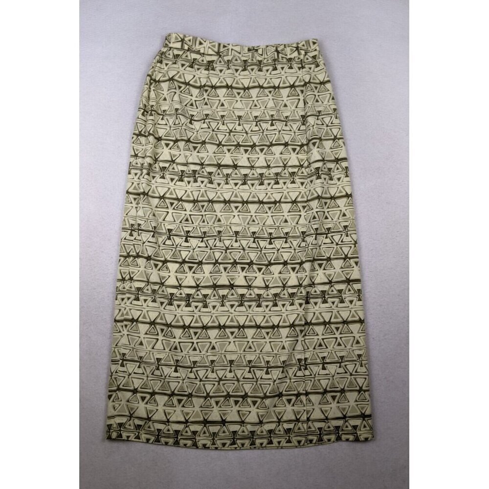JOAN LESLIE - WOMEN'S BEIGE & GREEN PRINT FAUX WRAP MAXI SKIRT - SIZE 14